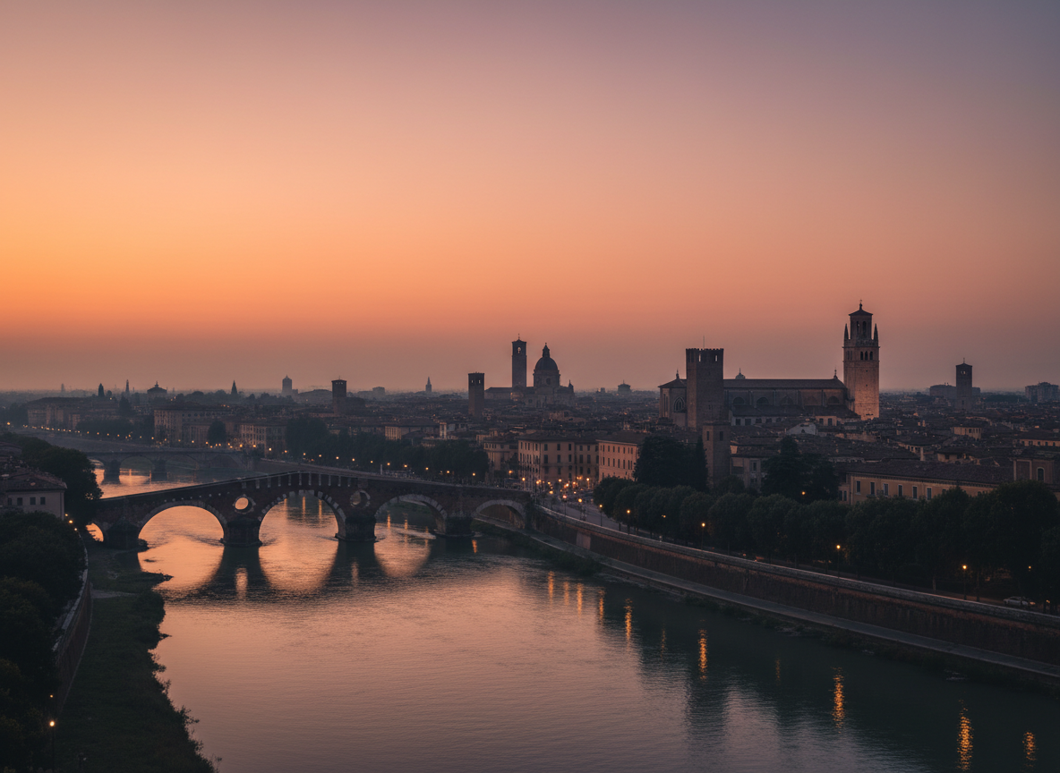 Skyline di Verona al tramonto